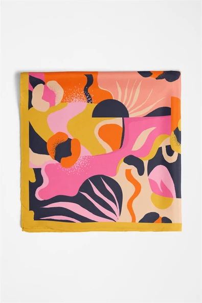 Saten İpek Geometrik Desenli Kadın Bandana - Resim 5