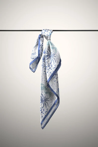 100% Silk Headscarf for Women - 22"x 22" inch Hair Scarf Tree Pattern Silk Headscarf Bandanas Square Silk 60370 - Resim 3