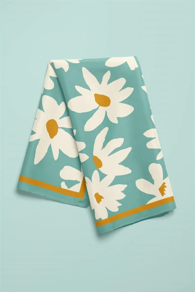 Vissona Papatya Desenli %100 İpek Bandana 55x55 - Resim 4