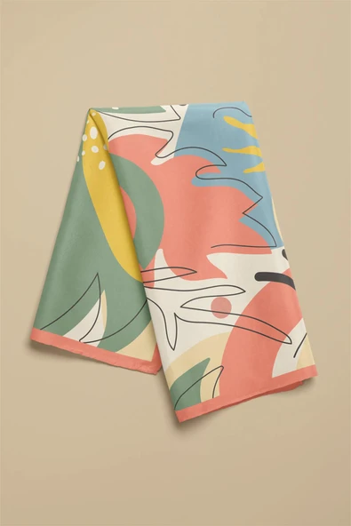 %100 İpek Geometrik Desenli Kadın Bandana - Resim 4