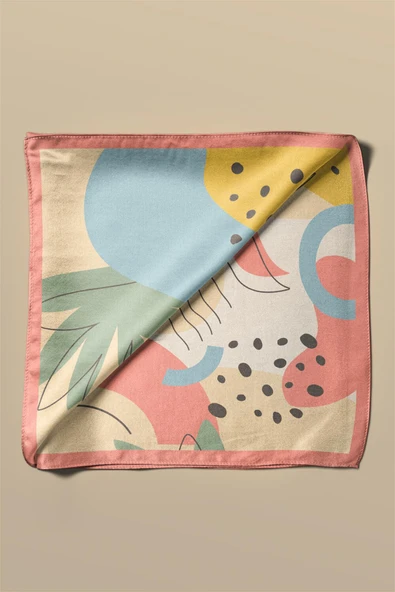 %100 İpek Geometrik Desenli Kadın Bandana - Resim 3