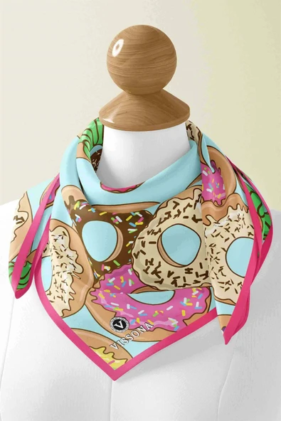 100% Silk Headscarf for Women - 22"x 22" inch Hair Scarf Donut Pattern Silk Headscarf Bandanas Square Silk - Resim 5