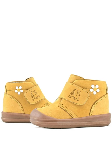Rakerplus Yoohoo Hakiki Deri Sarı Cırtlı Papatya Detaylı Unisex Bebek Bot - Resim 8