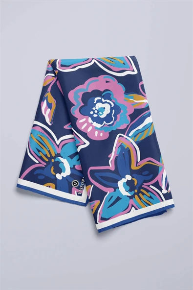 Vissona Çiçek Desenli İpek Bandana - Resim 3