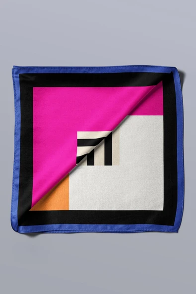 G60 Kadın Turuncu Kare Desenli 50x50 Bandana - Resim 5