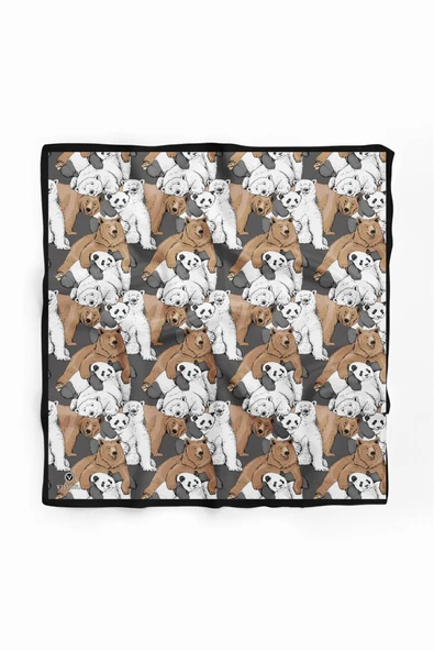 %100 İPEK AYI DESENLİ KADIN BANDANA 50X50 - Resim 2