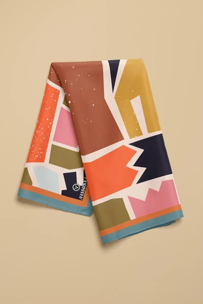 Vissona Geometrik Desenli İpek Bandana - Resim 4