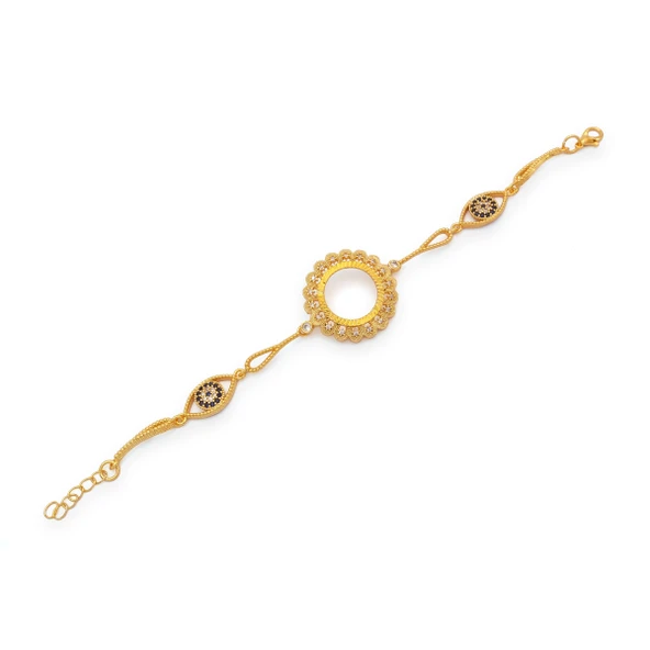 Atlnı Kaplama İmitasyon Çiçek Model Nazar Boncuklu Çeyrek Çerçeveli Bileklik BLK-1216 ürün görseli 1