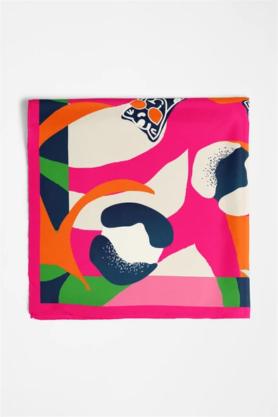 Saten İpek Kaplan Desenli Kadın Bandana - Resim 5