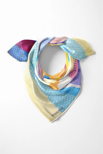 %100 İpek Kadın Desenli Bandana 80x80 ürün görseli 1
