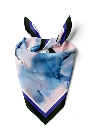 Y85 Kadın Pudra Mavi Batik Desenli 50x50 Bandana HYL DG01659-22 ürün görseli 1