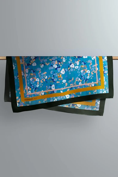 B112 Kadın Mavi Game Desenli 50x50 Bandana - Resim 3