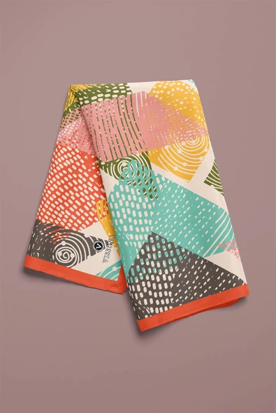 %100 İpek Geometrik Desenli Kadın Bandana - Resim 4