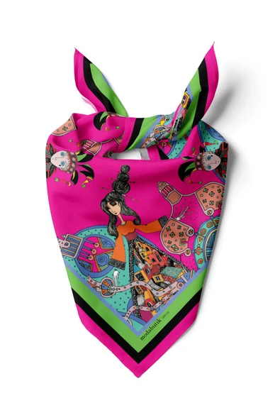 E49 Kadın Pembe Minyatür Desenli 50x50 Bandana ürün görseli