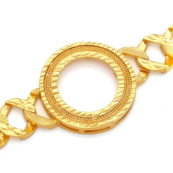 Altın Kaplama İmitasyon Desenli Çeyrek Çerçeveli Zincir Bileklik BLK-1212 - Resim 3