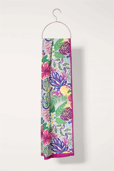 I59 SATEN İPEK ANANAS ÇİÇEK DESENLİ KADIN FULAR - Resim 3