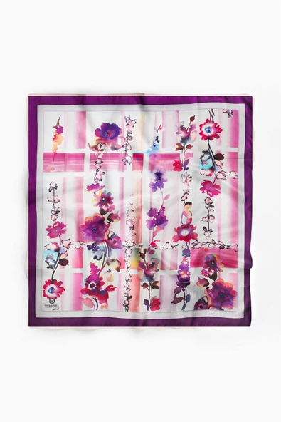 %100 İpek Kadın Desenli Bandana 80x80 - Resim 2
