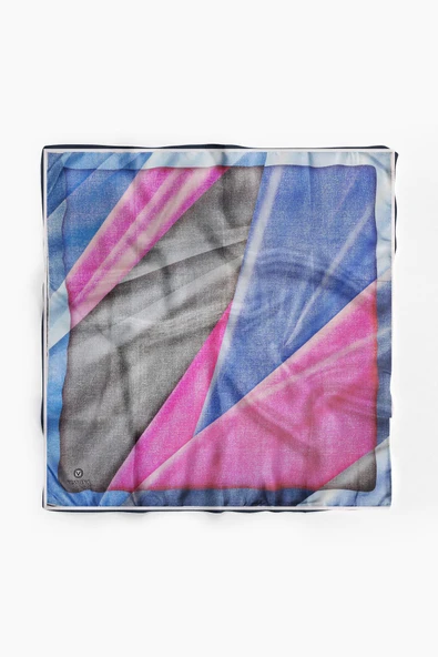 %100 İpek Kadın Desenli Bandana 80x80 - Resim 2