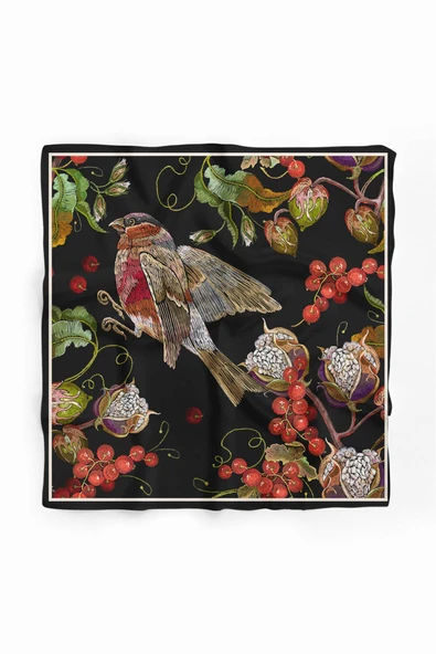 F99 Vissona Kuş Desenli İpek Bandana - Resim 2