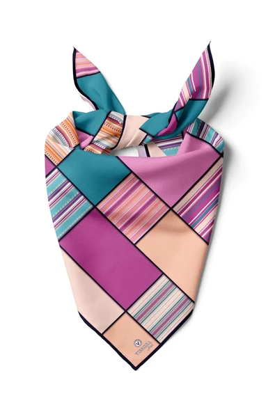 %100 İpek Kadın Geometrik Desenli Bandana 80x80 ürün görseli