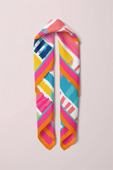 Vissona Geometrik Desenli İpek Bandana - Resim 3