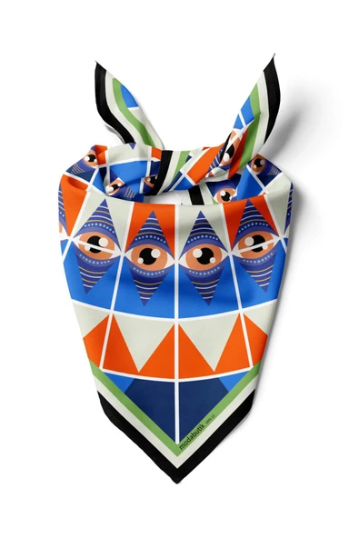 C104 Kadın Mavi Turuncu Göz Desenli 50x50 Bandana HYL DG1995-22 ürün görseli