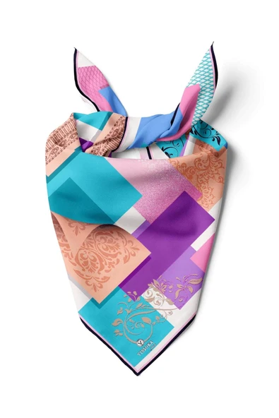 %100 İpek Kadın Desenli Bandana 80x80 ürün görseli 1