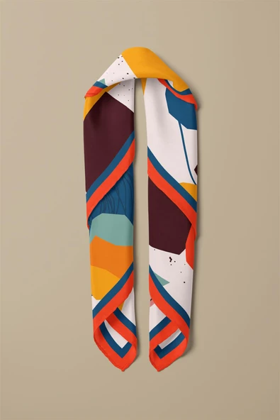Vissona Geometrik Desenli %100 İpek Bandana 55x55 - Resim 4