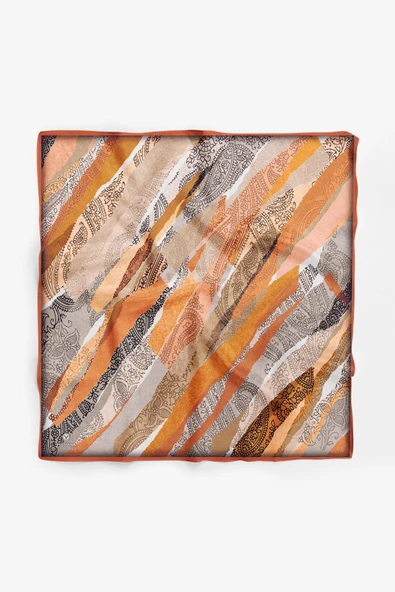 %100 İpek Kadın Desenli Bandana 80x80 - Resim 2