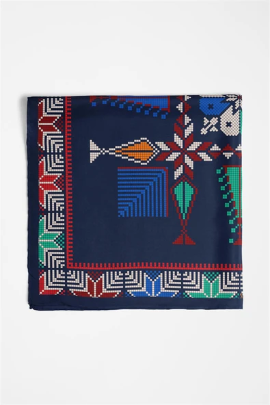 %100 İpek Kanaviçe Desenli Kadın Bandana - Resim 5