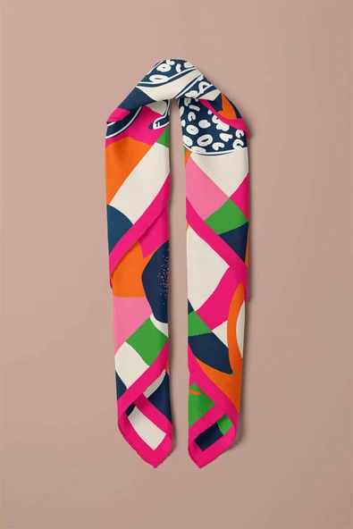 Saten İpek Kaplan Desenli Kadın Bandana - Resim 3