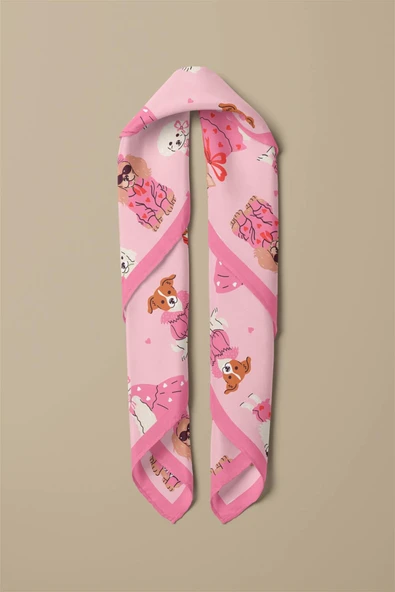 %100 İpek Süslü Köpek Desenli Kadın Bandana ürün görseli 1