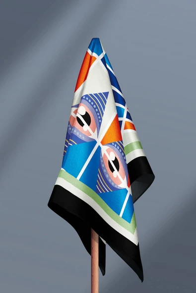 C104 Kadın Mavi Turuncu Göz Desenli 50x50 Bandana HYL DG1995-22 - Resim 6