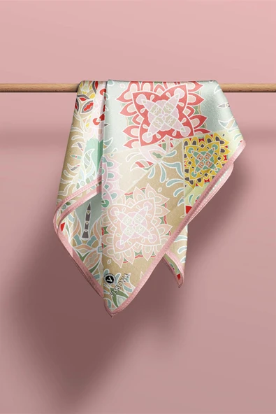 100% Silk Headscarf for Women - 22"x 22" inch Hair Scarf Ethnic Pattern Silk Headscarf Bandanas Square Silk 60353 - Resim 4