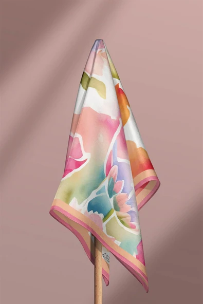 Vissona Çiçek Desenli İpek Bandana - Resim 6