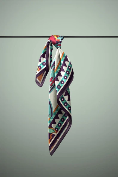 Vissona Etnik Desenli İpek Bandana - Resim 6