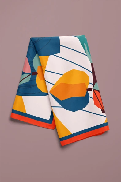 Vissona Geometrik Desenli %100 İpek Bandana 55x55 - Resim 3