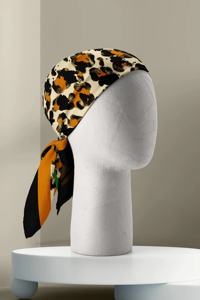 F19 Kadın Kahve Suluboya Desenli 50x50 Bandana - Resim 6