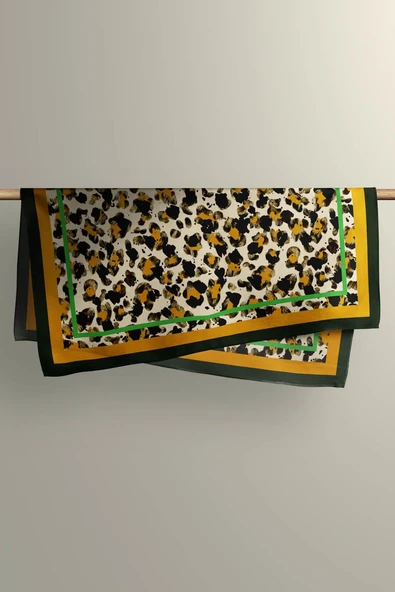 F19 Kadın Kahve Suluboya Desenli 50x50 Bandana - Resim 5