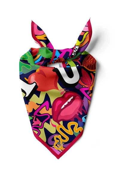 %100 İpek Grafiti Desenli Kadın Bandana ürün görseli