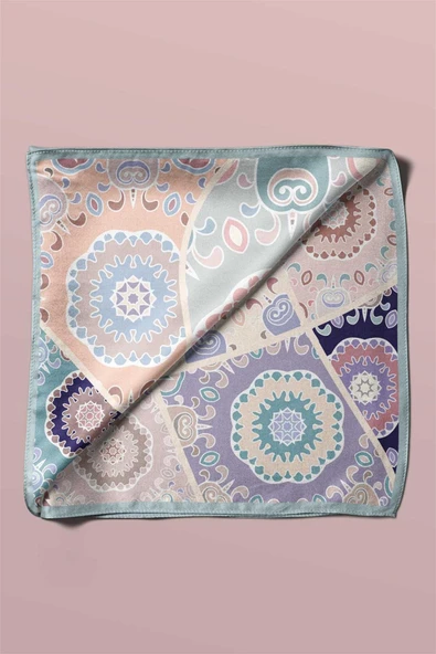 100% Silk Headscarf for Women - 22"x 22" inch Hair Scarf Ethnic Pattern Silk Headscarf Bandanas Square Silk 60355 - Resim 4