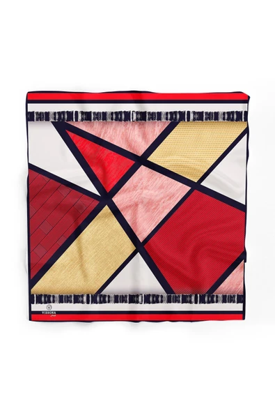 %100 İpek Kadın Desenli Bandana 80x80 - Resim 2