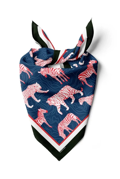 H50 Kadın Mavi Kırmızı Animal Desenli 50x50 Bandana HYL DG01695-22 ürün görseli 1