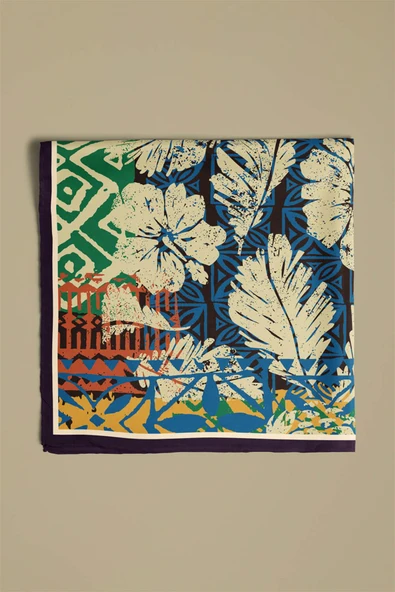 Vissona Yaprak Desenli İpek Bandana - Resim 5