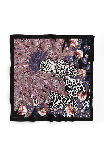 Kadın Kırmızı Kaplan Desenli 50x50 Bandana - Resim 2