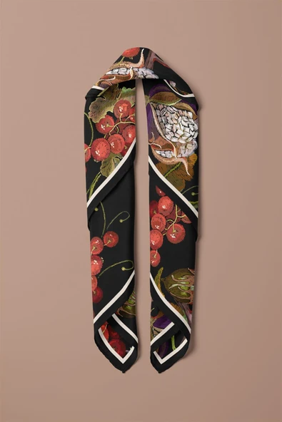 F99 Vissona Kuş Desenli İpek Bandana - Resim 3