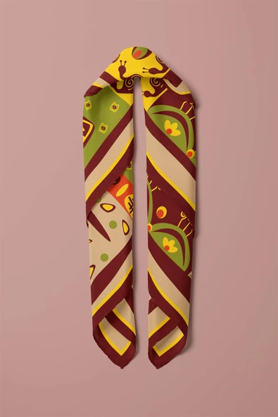 Vissona Geometrik Desenli İpek Bandana - Resim 3