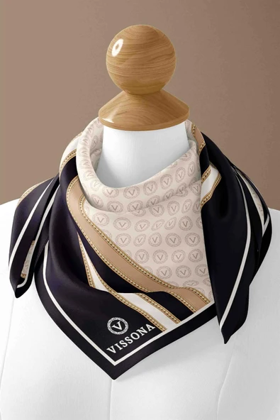 100% Silk Headscarf for Women - 22"x 22" inch Hair Scarf Monogram pattern Silk Headscarf Bandanas Square Silk - Resim 3