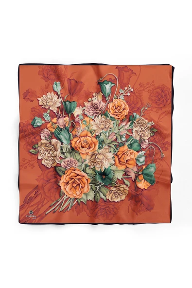 %100 İpek Kadın Desenli Bandana 80x80 - Resim 2