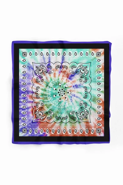 D11 Kadın Turkuaz Etnik Desenli 50x50 Bandana DG01573-22 - Resim 2